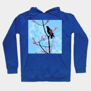 Sing for the Spring - Cherry Blossom, Raven on a Blue Sky Hoodie